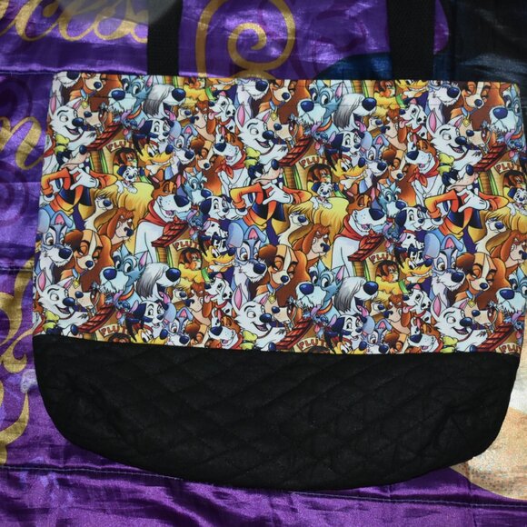 VINTAGE Tote Bag Disney Dogs 101 Dalmatians Goofy Pluto Lady & The Tramp Stitch - Picture 2 of 11